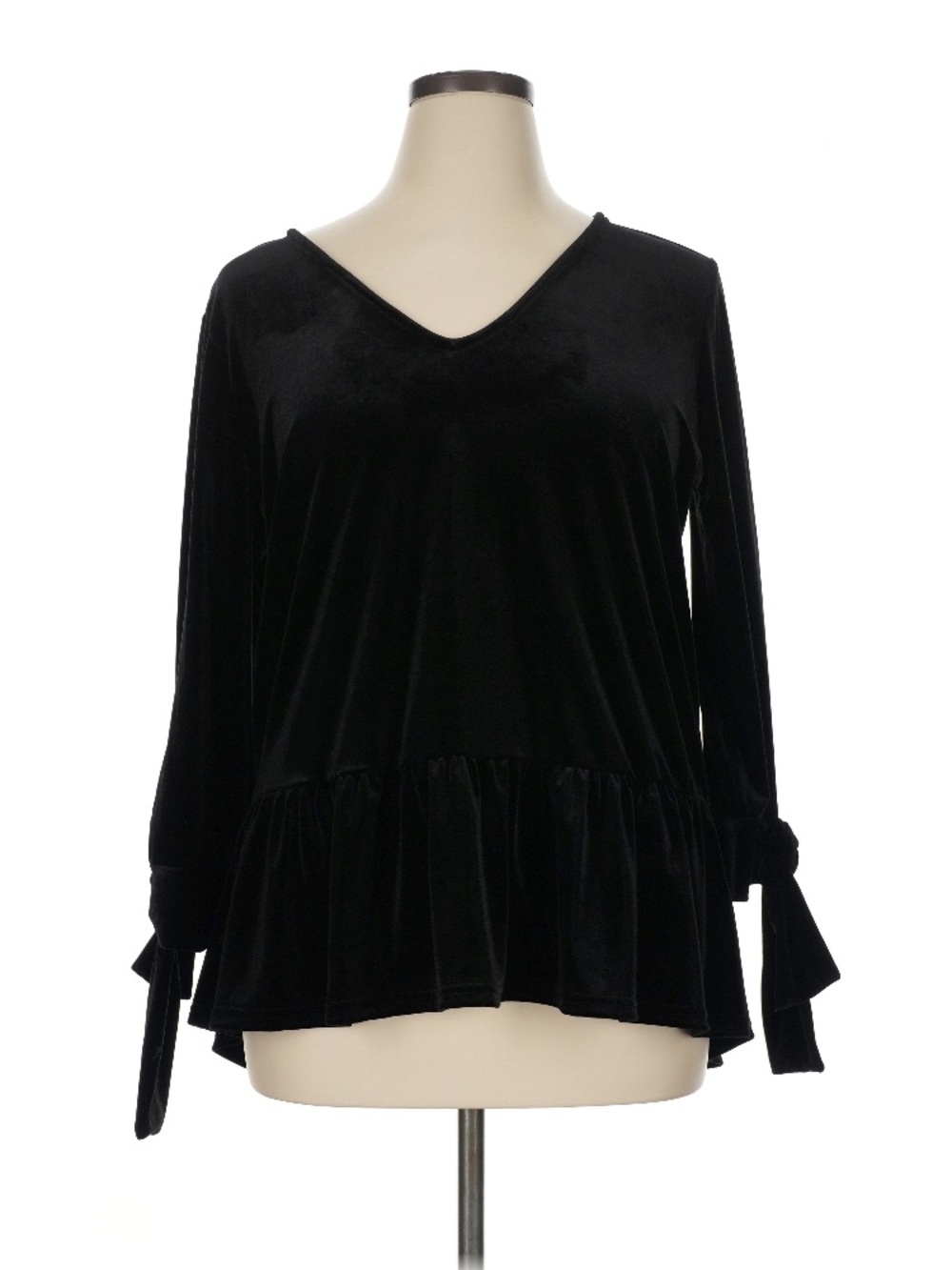 Halogen Black Velvet V-Neck Ruffle Hem Tunic